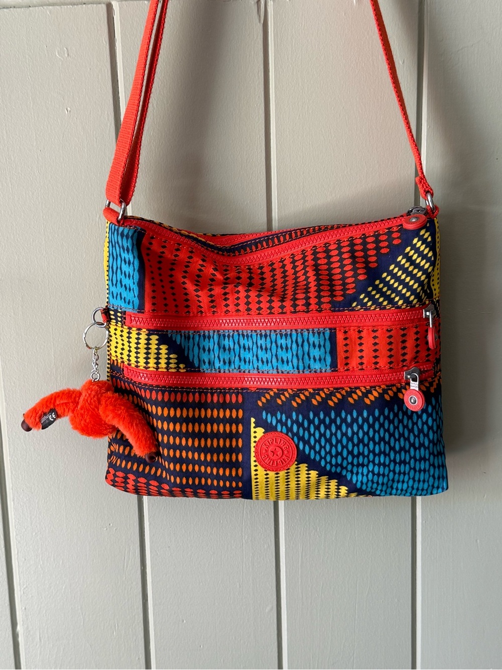 Kipling Red, Blue, Yellow & Black Patterned Crossbody Bag